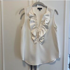 J. Crew Ivory Ruffled V-Neck Blouse